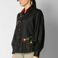 Red Flowers Black Blouse