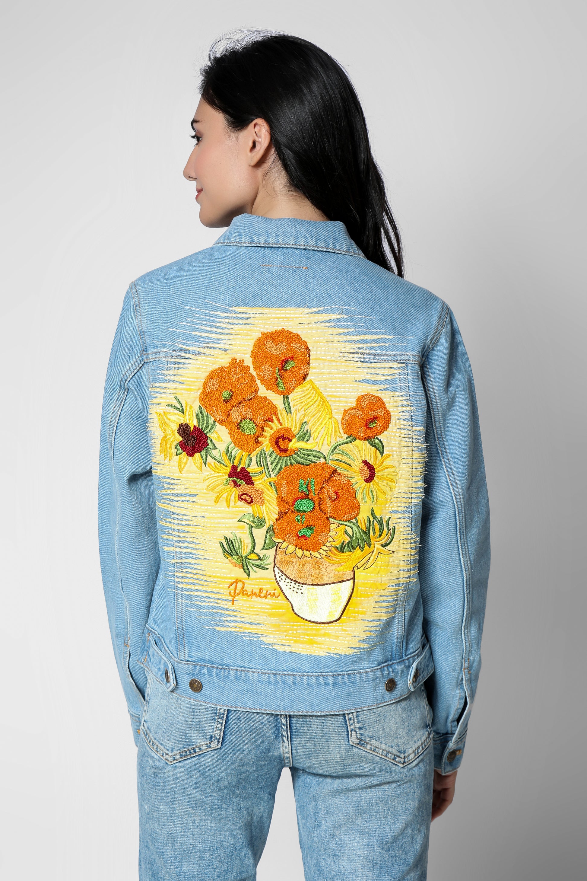 Sunflowers Denim Jacket Hand-Embroidered Denim Jacket, Embroidered Jean  Jacket & Customise Denim Jacket, Red Denim Jacket