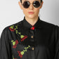 Red Flowers Black Blouse