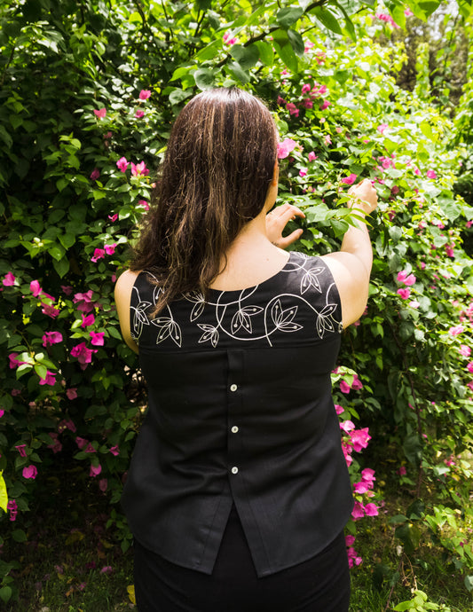 Paneni - Black Blouse For Women Hand - Hand Embroidered 