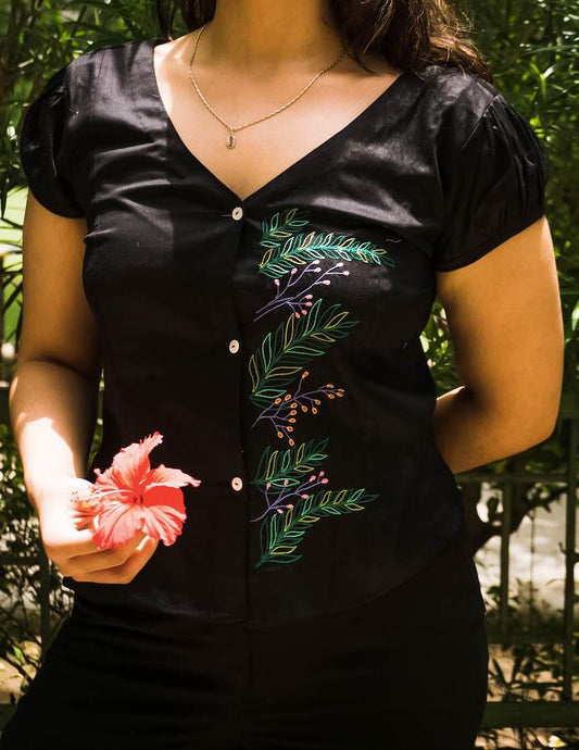 Paneni - Summer women’s clothing - Hand Embroidered Black 