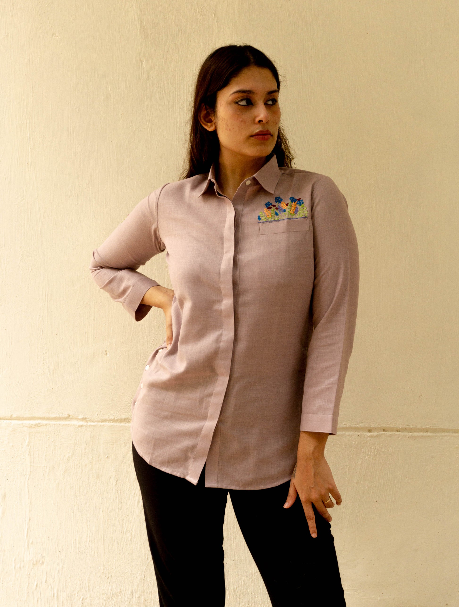 Purple Blouse - Hand Embroidered, Embroidered Tops and Blouses for Women, Purple Tunic Shirt, 100% Cotton Summer Shirts for Women